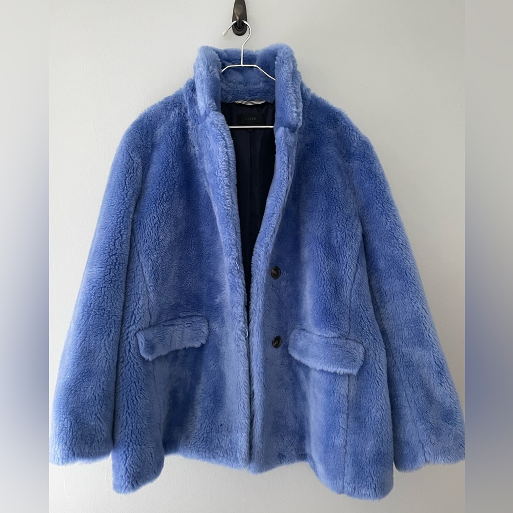 J.Crew Blue Teddy Jacket Faux Fur Coat Size XXL